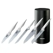 Samura MOJO Knife Block Set 6Pcs White: Paring Utility Fillet Bread Chef's Knives Grey Brush Block
