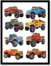 Artery8 Colourful Monster Truck Illustrations Fun Bright Nursery Kids Bedroom Artwork Framed Wall Art Print 18X24 Inch