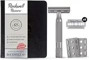 ROCKWELL RAZORS 6S Stainless Steel Double-Edge Safety Razor with 6 Adjustable Shave Settings and 5 Blades, 8 Piece Set, Silver