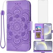 Asuwish Phone Case for Samsung Galaxy S24 Plus S24+ 5G Wallet Cover with Tempered Glass Screen Protector and Flip Credit Card Holder Stand Slot Cell Accessories S24plus 24S + S 24 24+ Women Men Purple