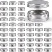 48 Pack 1 oz White Lip Balm Tin Cans - Aluminum Round Cosmetic Sample Containers with Screw Lid - Metal Empty Tins Storage Travel Tin Jars