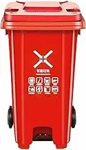 OWELLK Commercial Thickened Trash Can with Lid,100L120L 240L Large-Capacity Pedal Household Kitchen Trash Can(Red,120L)