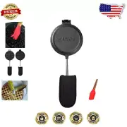Outdoor-Friendly Cast Iron Waffle Maker with Hand Holders and Brush for Campers