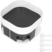 Rotating Spice Rack,Black White 9.2x9.2x5.9 Plastic 4 Compartments Spice Organizer with Spoon Seasoning Storage Jar for Kitchen Home Bathroom