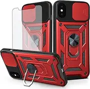 Asuwish Phone Case for iPhone Xs X 10 10s with Slide Camera Cover and Tempered Glass Screen Protector Hard Stand Ring Holder Hybrid Cell iPhoneX iPhoneXs iPhone10 i PhoneX SX 10x 10xs X’s Men Red