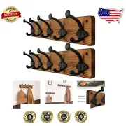 Heavy Duty Rustic Coat Hooks Wall Mount - 5 Cast Iron Hooks for Stylish Storage