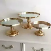 Set Of 3 Lux Gold Plated Mirror Wedding Cake Stand Cupcake Dessert Display Tray