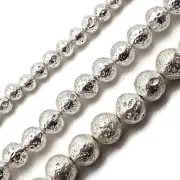 Bright Silver Electroplated Lava Rock Stone Beads Size 6mm 8mm 10mm 15.5" Strand