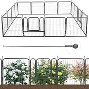 MESTYL Decorative Garden Fence 16 Panels 32in(H) x36ft(L), Outdoor Garden Metal Fencing with 2 Gates, Animal Barrier for Dog, Garden Edging Border No Dig Temporary Fence for Patio Yard, Black