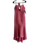 Aidan Mattox Dress Size 0 Eyelet Lace Midi With Tie Front Pink Sleeveless Summer