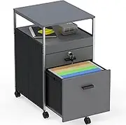 SHW Box File Rolling Mobile Cabinet with Open Shelf and Lockable Drawer, Gray