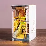 Rolife Bookends Decorative Book Nook Kit DIY Wooden Bookends, Book Nook Shelf Insert Model Building Kit Accessories Gifts for Girls (Sakura Densya)