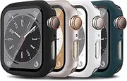 For Apple Watch Series SE 6 5 4 44mm Case with Built-in Tempered Glass Screen Protector,4 Pack Ultra Thin Matte Hard PC Protective Cover For iWatch Series SE 6 5 4 44mm Case(Black/Star/Green/White)