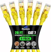 Cat 7 Ethernet Cable 20 ft - (6 Pack) High-Speed Cat7 Internet & Network LAN Patch Cables, RJ45 Connectors - Perfect for Gaming, Streaming, and More (Yellow)
