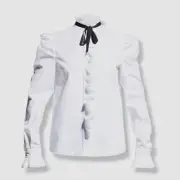 $425 Philosophy Women's White Tie-Front with Ruffle Trim Blouse Size IT 42/US 6