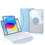 Touchpad Bluetooth Keyboard Leather Tablet Case With Pen Slot And Backlight Sky Blue Keyboards & Keypads