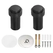 2Set Round Door Stoppers, 80mm Stainless Steel Wedge with Screw, Black
