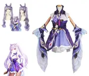 Genshin Impact Keqing Costume & Wig Gaming Anime Cosplay Comicon Outfit