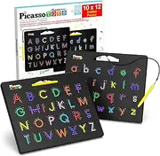 PicassoTiles 2-in-1 Double Sided Magnetic Alphabet Board ABC A-Z Upper Case Capital and Lowercase Letter Writing Reading Playboard 12x10 inch Large Magnet Tablet Pad Open-Ended Learning Playset PTB03