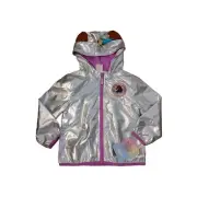 NEW Girls Light Jacket Size 4T Windbreaker Silver & Pink Afro Unicorn Hood Top