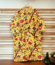 Animal Printed Velvet Banyan Fabric Kimono Cotton Velvet Robe Long Jacket
