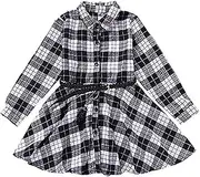[Generic] Girl Dress 24 Months Long Sleeve Check Black White Red Plaid Dresses for Kid Girls Dresses 6