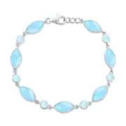 Sterling Silver, Marquise & Round Larimar Bracelet