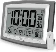 WallarGe Atomic Clock with Outdoor and Indoor 12.5INCH, Silver, Metallic Grey