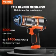 High Torque 1/2 Inch Air Impact Wrench 1400 ft-lbs Lightweight Pneumatic Tool