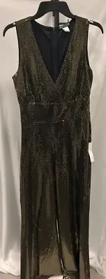 Venus Wide Leg Shimmer Jumpsuit- Black & Gold- Size 10