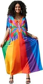 [Generic] Dresses for Women, Long Ethnic Print Caftans Batwing Sleeve Plus Size Swim Cover Up Boho Dress
