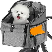 CHIMONA Dog Bike Basket Carrier, Dog Basket for Bike with Mesh Window, Bike Pet Carrier for Cats & Dogs, Pet Bike Front Carrier Backpack for Bike Riding