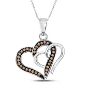 14k White Gold Brown Diamond Double Linked Heart Pendant 1/4 Cttw