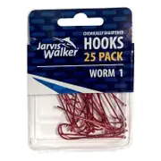 Jarvis Walker Worm Red Chemically Sharpened Hooks 25 Pack