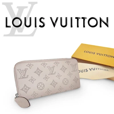 Louis Vuitton Zippy Wallet Round Zipper Long Mahina Leather Blum Beige Gray Box