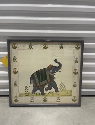1970s Pair of Indian White Elephant Painting on Silk 23”*22”