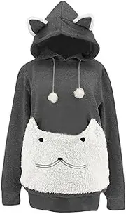 [Generic] Pet Pouch Hoodie Color Block Pompom Drawstring Cat Carrying Hoodie Sweatshirt Trendy Pet Carrier Cat Dog Pouch Tops