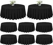 8 Pack Black Round Tablecloths - 90 Inch Round Table Cloths Washable Polyester Tablecloths for Wrinkle Resistant Decorative Fabric Table Cover for Dining Wedding Party Banquet