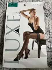 New West Loop Luxe Thigh High L/XL Jet Black Lace Top Silky Leg Reinforced Toe