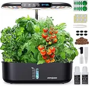 Ahopegarden Indoor Garden Hydroponics Growing System: 12 Pods Plant Germination Kit with LCD Display and LED Light, Smart Environmental Detection, Hydrophonic Planter Grower for Fresh Vegetables Home