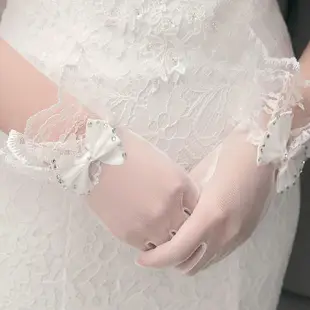 新娘手套蕾絲結婚紅白色長短款有指婚紗禮服拍照黑色網紗鏤空香檳