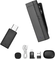 Clip-on Microphone System withTransmitter Receiver Omnidirectional Noise-Reduction Mic with Charging Case Repla ent for iOS Android Phones Computer Live Stream View Video Black One Size