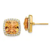 Sterling Silver Cheryl M Gold-Plated Brilliant-Cut Champagne And White Cz Post Earrings
