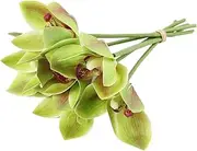 Eaissy 2 Bundles Artificial Cymbidium Orchid Artificial Touch Cymbidium Orchid Small Bundles 6 Pcs Hand Tied Flowers Home Living Room Dining Table Decor Artificial Flower(Green)