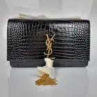 Saint Laurent Kate Medium Tassel $3100 Black Embossed Leather Shoulder Bag New