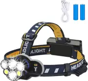 Rechargeable Headlamp, Waterproof LED Head Torch Rechargeable Headlamp Flashlight for Camping, Fishing, Cellar, Outdoors