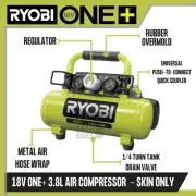 Ryobi One+ Air Compressor 18V Skin Only Airbrushing 3.8L Inflate Up To 11 Tyres