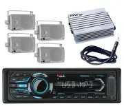 Antenna 400W Amplifier 4 Box Speakers&Marine AM FM USB Bluetooth iPod Mp3 Radio