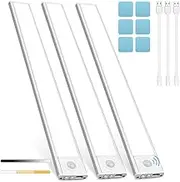 ALITOVE 40cm 76LEDs Closet Light 3 Pack Motion Sensor Light Indoor 3 Colors Dimmable Rechargeable Under Cabinet Lighting Under Counter Lights for Kitchen Cabinet Cupboard Shelf Wardrobe Hallway
