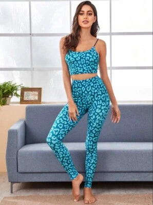 Leopard Print Yoga Set Outfit Crop Top w/ High Waist Legging Stretchy